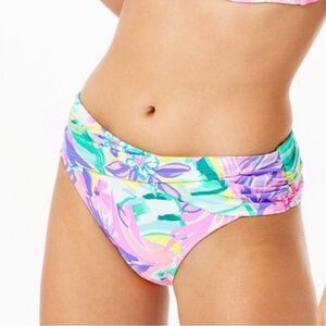 Gently used Lilly Pulitzer Hot Pink Floral-Print Bikini Bottoms. Size 2.